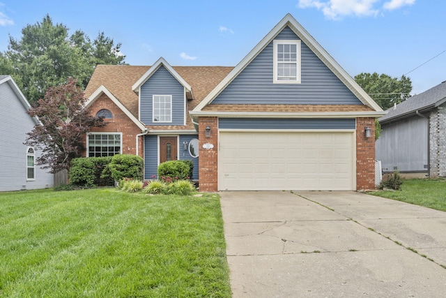 3115 E Lark St, Springfield, MO 65804 - traditional-style home with brick siding, concrete driveway, a front yard, and a shingled roof