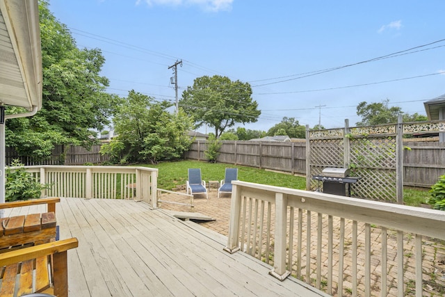 3115 E Lark St, Springfield, MO 65804 - wooden terrace with a fenced backyard and a grill