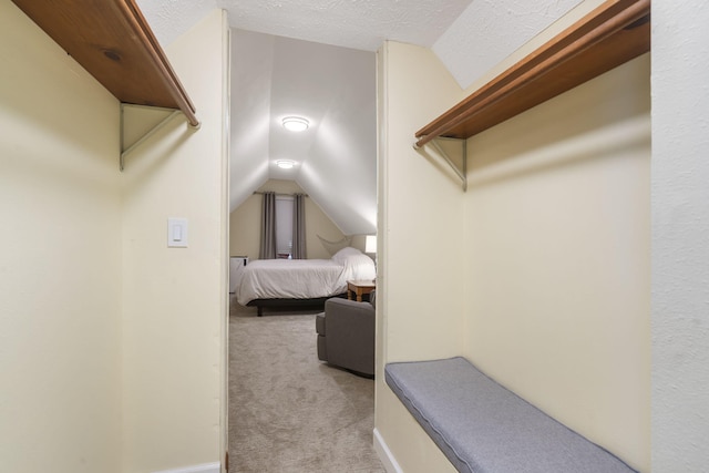3115 E Lark St, Springfield, MO 65804 - bedroom featuring light carpet, vaulted ceiling, and a textured ceiling