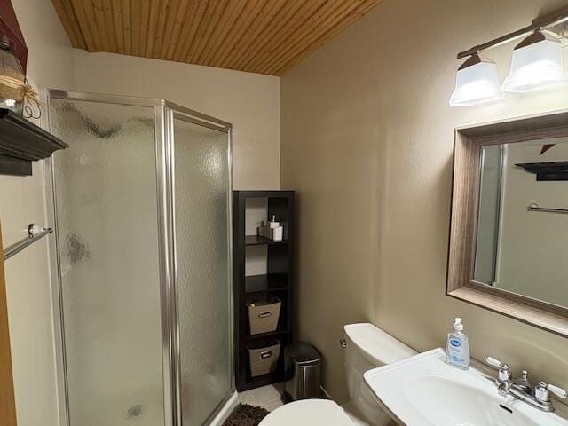21572 Lawrence Unit 1240, Aurora, MO 65605 - full bathroom with a stall shower and wood ceiling