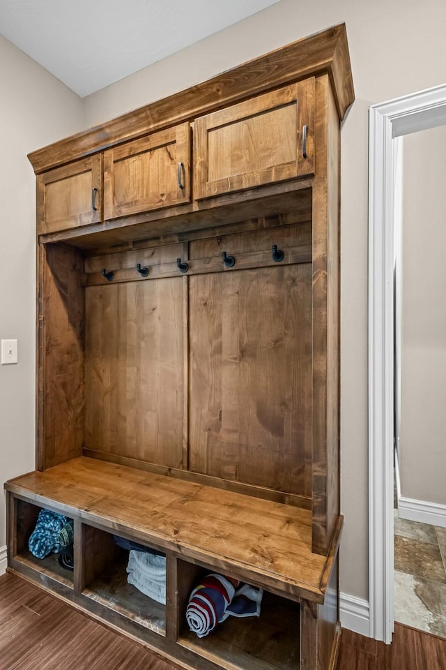 416 W Saddle Club Rd, Fair Grove, MO 65648 - mudroom featuring baseboards and dark wood-style floors