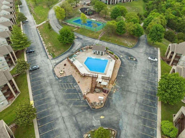 drone / aerial view of a pool area