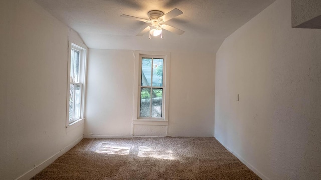 220 S 3rd St, Thayer, MO 65791 - carpeted spare room with vaulted ceiling, a ceiling fan, healthy amount of natural light, and a textured wall