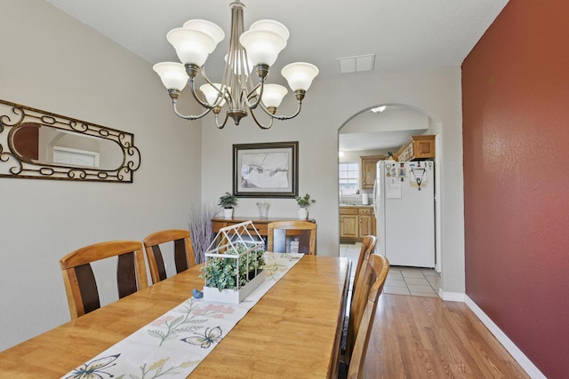 1925 Sylvan Ave, Neosho, MO 64850 - dining room with arched walkways, a chandelier, and light wood finished floors