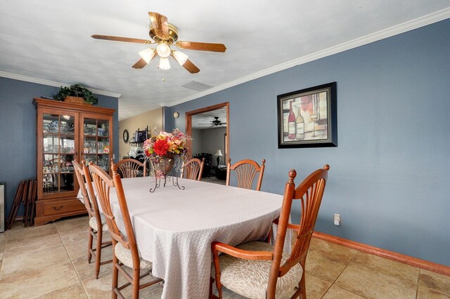 3112 E Lomita St, Springfield, MO 65804 - dining room with ceiling fan, ornamental molding, and light tile patterned floors