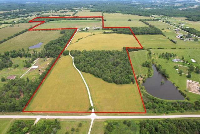 3889 E State Highway Kk, Fair Grove, MO 65648 - overview of rural landscape with a large body of water and property parcel outlined