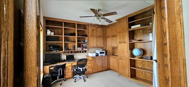 3889 E State Highway Kk, Fair Grove, MO 65648 - office area with a ceiling fan, light colored carpet, and built in desk