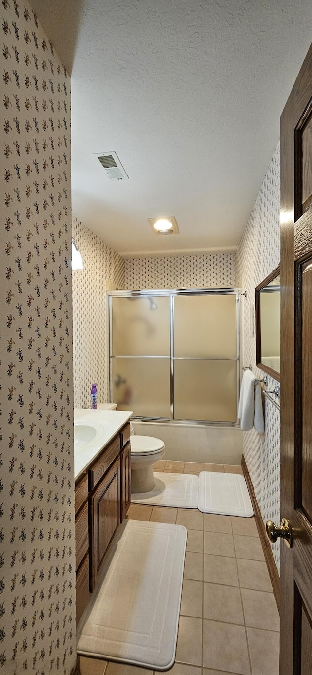 3889 E State Highway Kk, Fair Grove, MO 65648 - bathroom with wallpapered walls, vanity, combined bath / shower with glass door, and tile patterned flooring