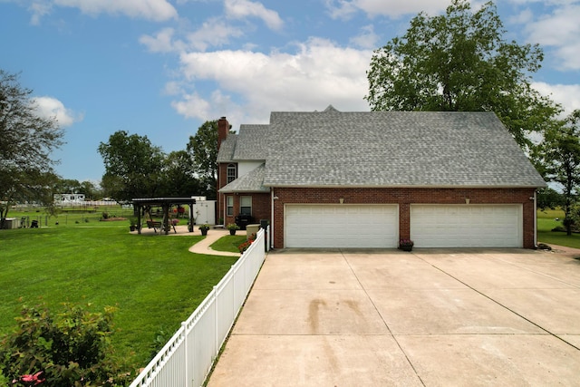 3889 E State Highway Kk, Fair Grove, MO 65648 - traditional-style house with a chimney, roof with shingles, driveway, brick siding, and a pergola