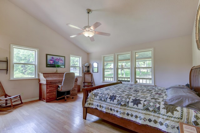 164 Sweet Home Trl, Theodosia, MO 65761 - bedroom featuring light wood finished floors, ceiling fan, and high vaulted ceiling
