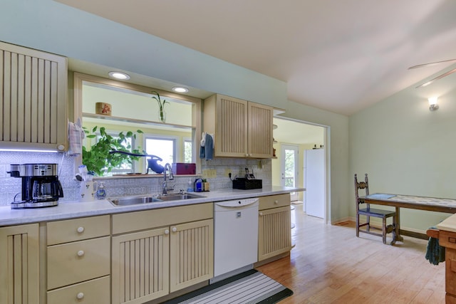164 Sweet Home Trl, Theodosia, MO 65761 - kitchen with white appliances, cream cabinetry, tasteful backsplash, light countertops, and light wood-style floors
