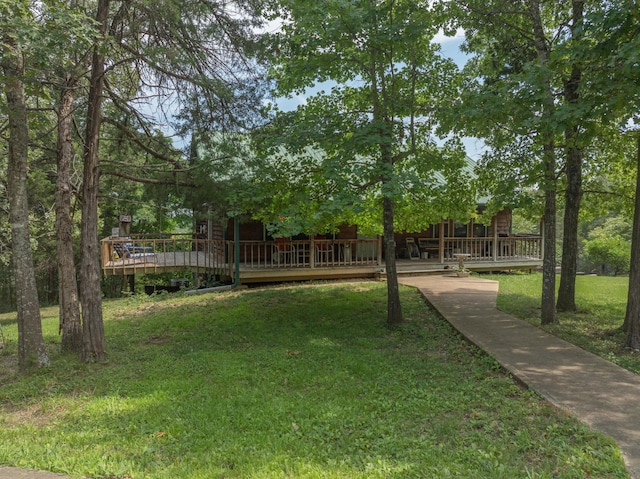 164 Sweet Home Trl, Theodosia, MO 65761 - view of grassy yard with a wooden deck