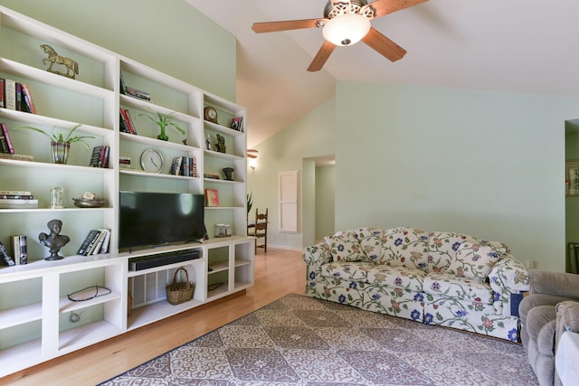 164 Sweet Home Trl, Theodosia, MO 65761 - living area featuring a ceiling fan, lofted ceiling, and wood finished floors