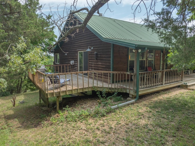 164 Sweet Home Trl, Theodosia, MO 65761 - rear view of property with a metal roof and a wooden deck