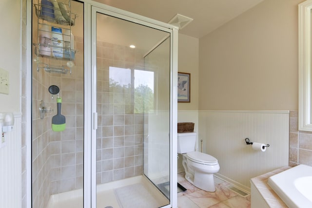 164 Sweet Home Trl, Theodosia, MO 65761 - full bath featuring a stall shower, wainscoting, and tiled tub