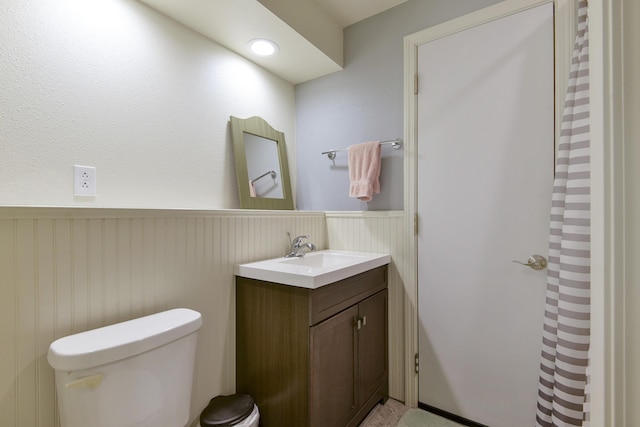 164 Sweet Home Trl, Theodosia, MO 65761 - bathroom featuring vanity, a wainscoted wall, and a shower with curtain