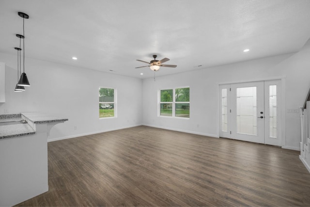 503 Valley View St, Carl Junction, MO 64834 - unfurnished living room with a ceiling fan, dark wood-style flooring, and recessed lighting
