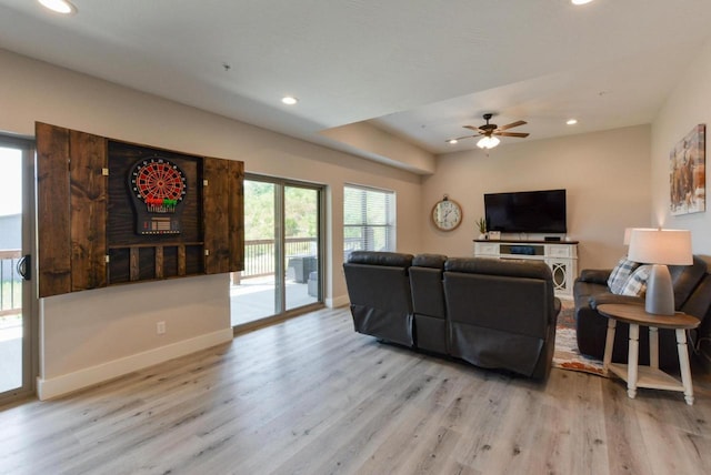 280 Lakefront Dr, Branson, MO 65616 - living room featuring wood finished floors, recessed lighting, and ceiling fan