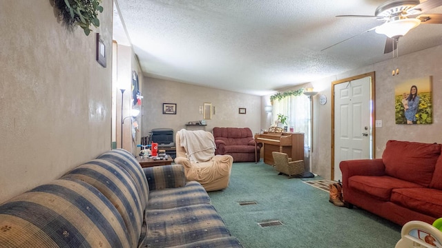 167 Timber Valley Rd, Mammoth Spring, AR 72554 - carpeted living room featuring ceiling fan and a textured ceiling