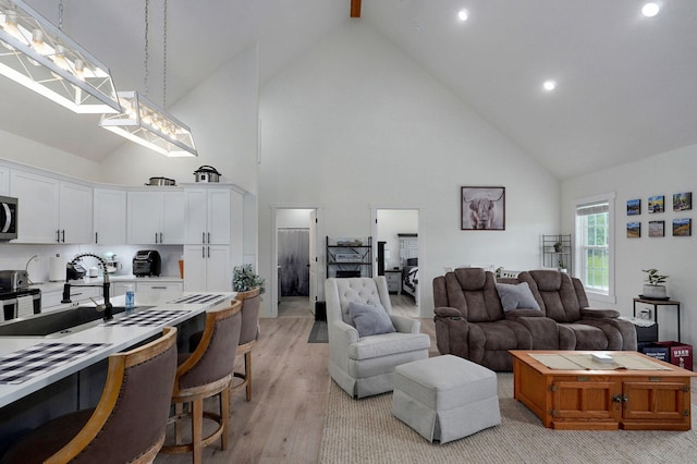 4360 State Highway Ww, Verona, MO 65769 - living room featuring high vaulted ceiling, light wood-style floors, and recessed lighting
