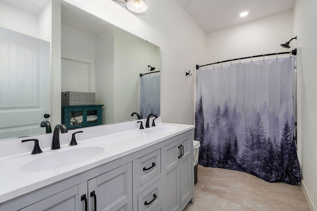 4360 State Highway Ww, Verona, MO 65769 - full bath with double vanity, tile patterned floors, curtained shower, and recessed lighting