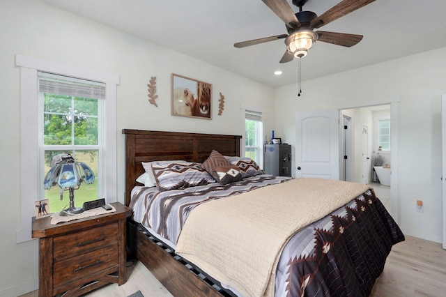 4360 State Highway Ww, Verona, MO 65769 - bedroom with light wood-style floors, recessed lighting, ensuite bathroom, and a ceiling fan