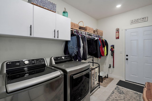 4360 State Highway Ww, Verona, MO 65769 - washroom with cabinet space, washer and clothes dryer, and recessed lighting