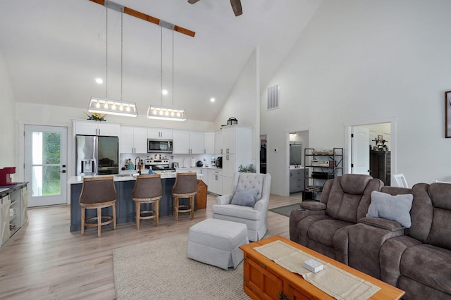 4360 State Highway Ww, Verona, MO 65769 - living area with high vaulted ceiling, light wood finished floors, and ceiling fan