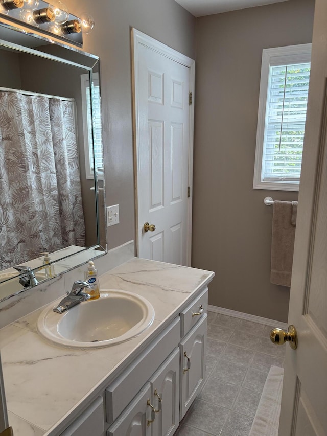 4849 W Rose Hill Rd, Billings, MO 65610 - bathroom with vanity, tile patterned floors, and a shower with curtain