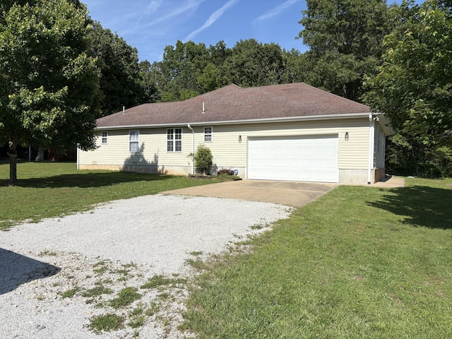4849 W Rose Hill Rd, Billings, MO 65610 - ranch-style house with driveway, a front lawn, and an attached garage