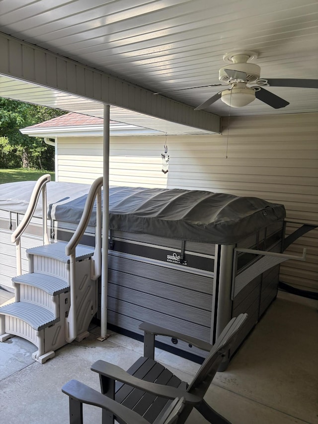 4849 W Rose Hill Rd, Billings, MO 65610 - view of patio / terrace with ceiling fan and a hot tub