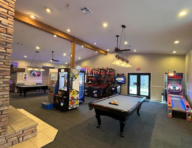 835 Fairview St Unit 3, Branson, MO 65616 - rec room featuring billiards, carpet floors, a ceiling fan, and recessed lighting