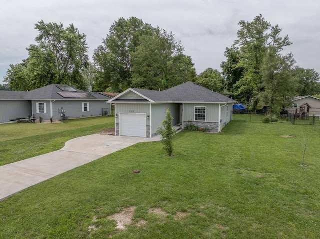 226 W Mount Vernon Rd, Billings, MO 65610 - ranch-style home with a garage, concrete driveway, board and batten siding, and stone siding