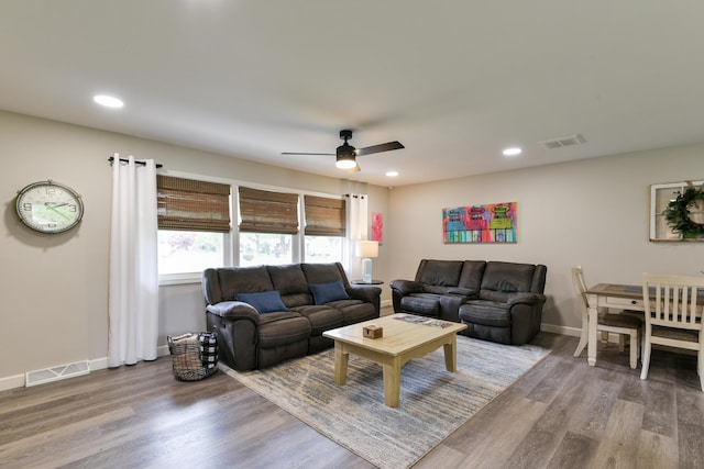 2823 E Catalpa St, Springfield, MO 65804 - living room with ceiling fan, recessed lighting, and wood finished floors