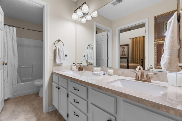 540 Abby Ln Unit 6, Branson, MO 65616 - bathroom featuring double vanity, shower / tub combo with curtain, and tile patterned flooring