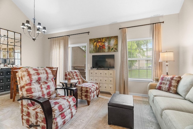 540 Abby Ln Unit 6, Branson, MO 65616 - living area with a chandelier and vaulted ceiling