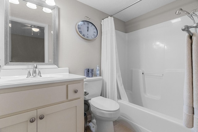 540 Abby Ln Unit 6, Branson, MO 65616 - full bathroom with vanity, shower / bath combo with shower curtain, a ceiling fan, and tile patterned floors
