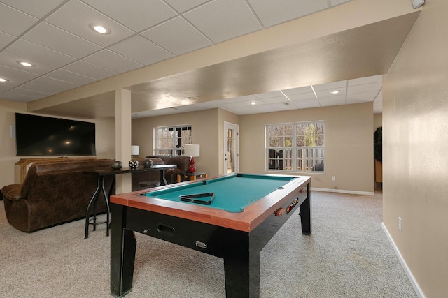 3223 W Melbourne St, Springfield, MO 65810 - game room featuring carpet floors, plenty of natural light, pool table, recessed lighting, and a drop ceiling