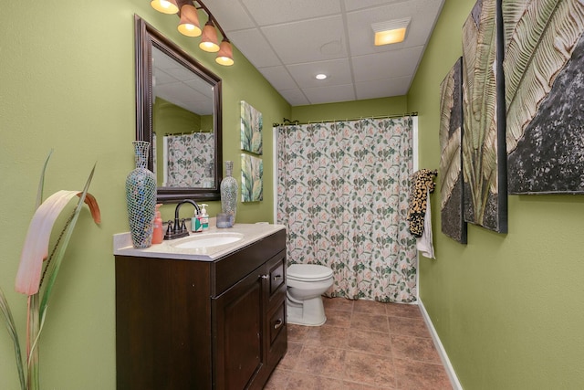 3223 W Melbourne St, Springfield, MO 65810 - full bathroom with vanity, a drop ceiling, tile patterned flooring, and a shower with curtain
