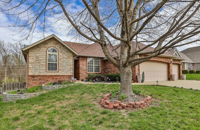 3223 W Melbourne St, Springfield, MO 65810 - single story home featuring driveway, stone siding, brick siding, an attached garage, and roof with shingles