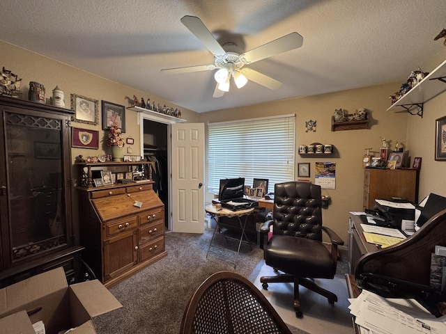 3517 Hackberry Ln, Joplin, MO 64801 - office with a ceiling fan, dark colored carpet, and a textured ceiling