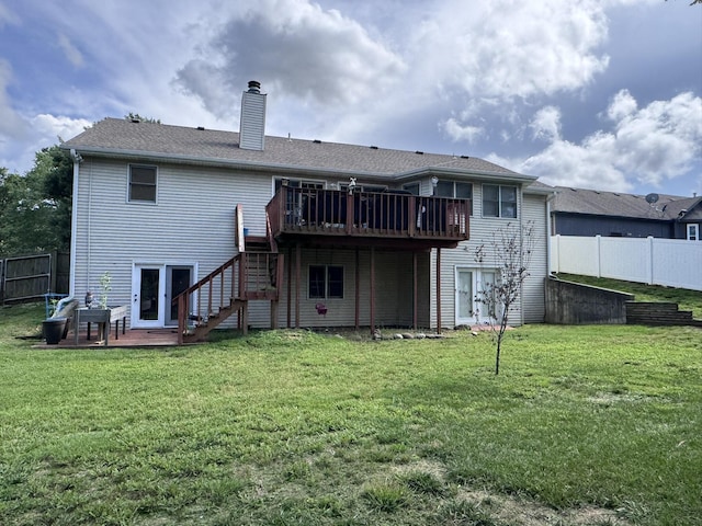 3517 Hackberry Ln, Joplin, MO 64801 - rear view of property with a wooden deck, a chimney, and stairs