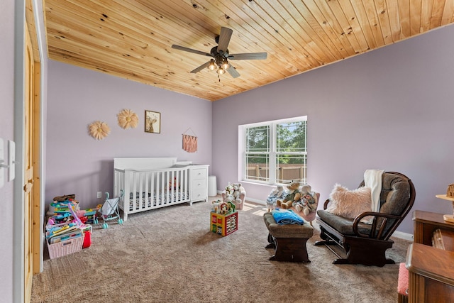 770 Mills Hollow Rd, Branson, MO 65616 - carpeted bedroom with wooden ceiling and ceiling fan