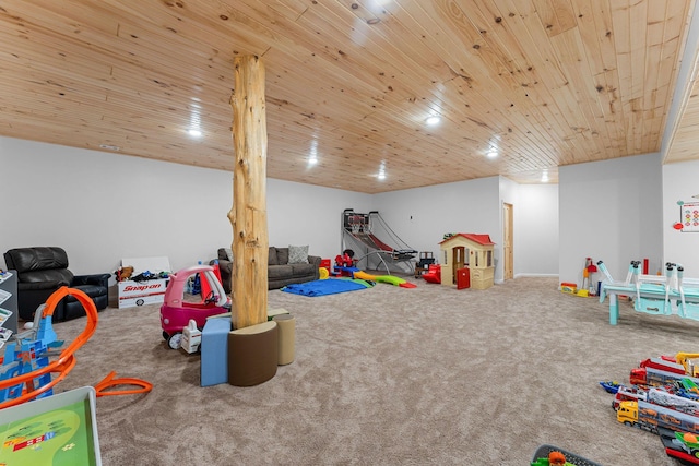 770 Mills Hollow Rd, Branson, MO 65616 - game room featuring carpet floors and wooden ceiling