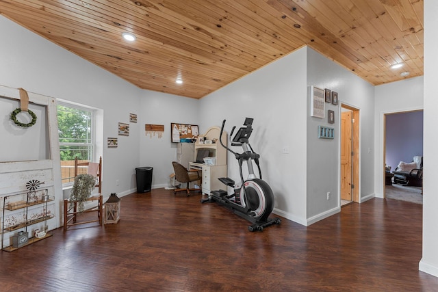 770 Mills Hollow Rd, Branson, MO 65616 - workout area with wooden ceiling, wood finished floors, and recessed lighting