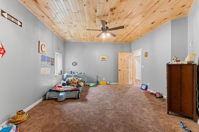 770 Mills Hollow Rd, Branson, MO 65616 - rec room with wooden ceiling, a ceiling fan, and carpet