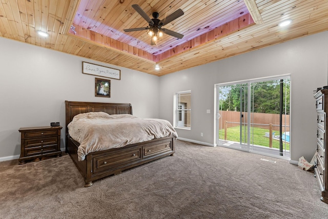 770 Mills Hollow Rd, Branson, MO 65616 - carpeted bedroom featuring wood ceiling, access to outside, and recessed lighting