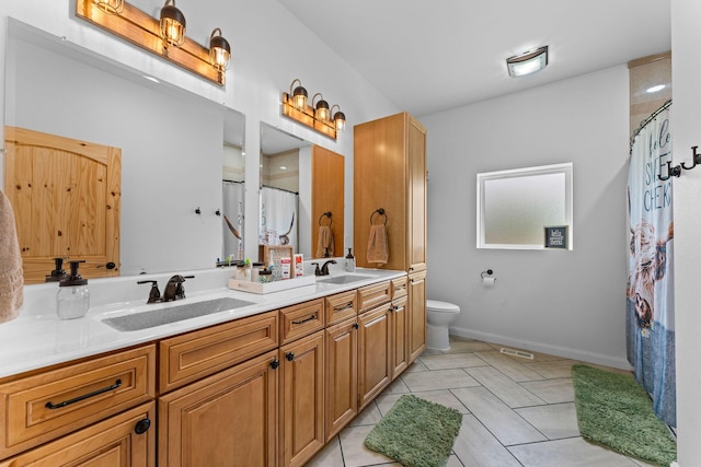 770 Mills Hollow Rd, Branson, MO 65616 - bathroom featuring double vanity, a shower with curtain, and tile patterned floors
