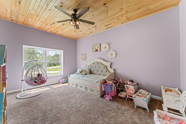 770 Mills Hollow Rd, Branson, MO 65616 - bedroom with carpet, wooden ceiling, and a ceiling fan
