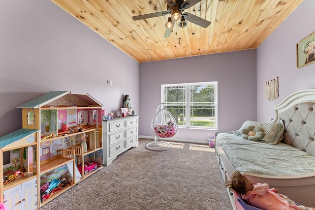 770 Mills Hollow Rd, Branson, MO 65616 - bedroom with carpet floors, wood ceiling, and a ceiling fan
